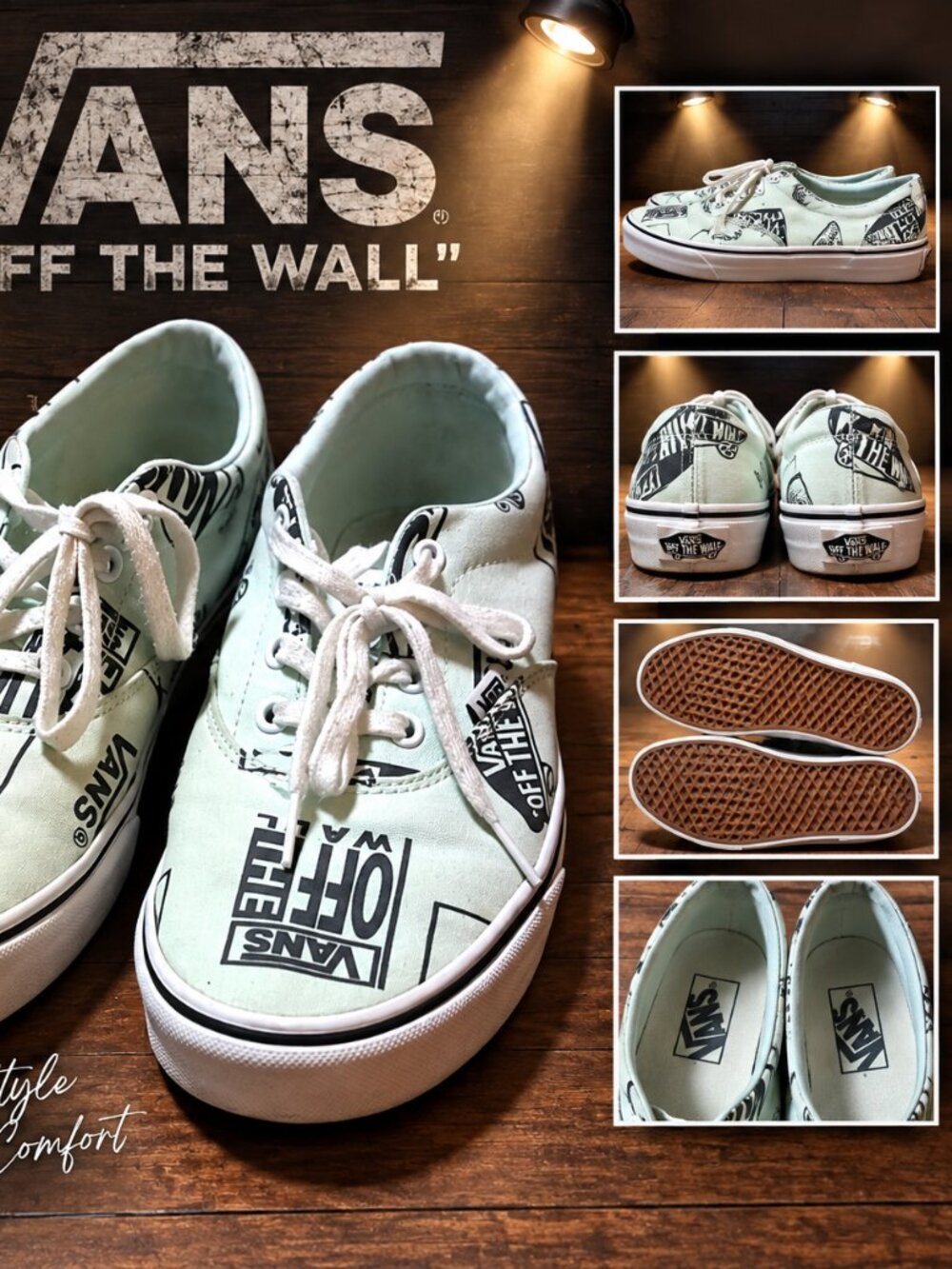 Vans Off The Wall Women’s 8.5 Mint Green Logo Print Low Top Sneakers Shoes